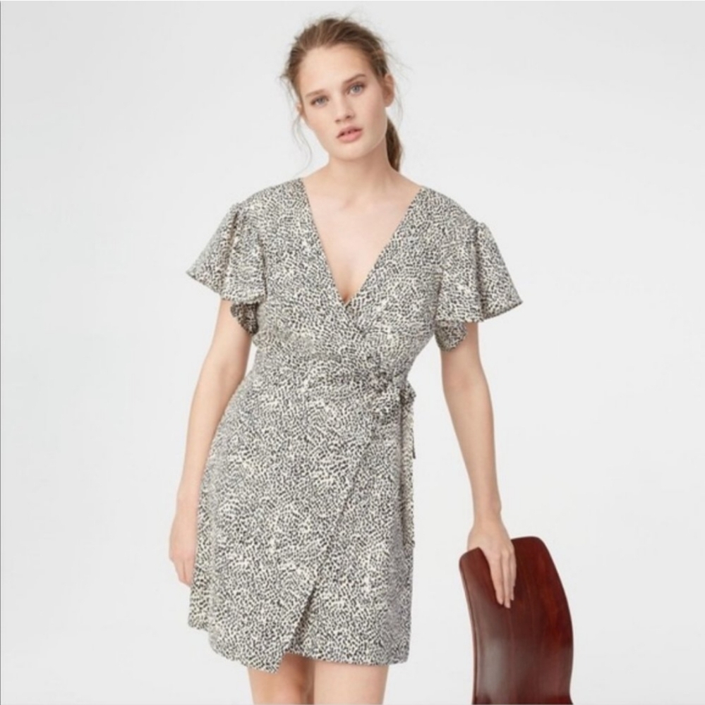 Club Monaco Geovanna Wrap Dress 4 Mini Leopard Print Flutter Sleeve